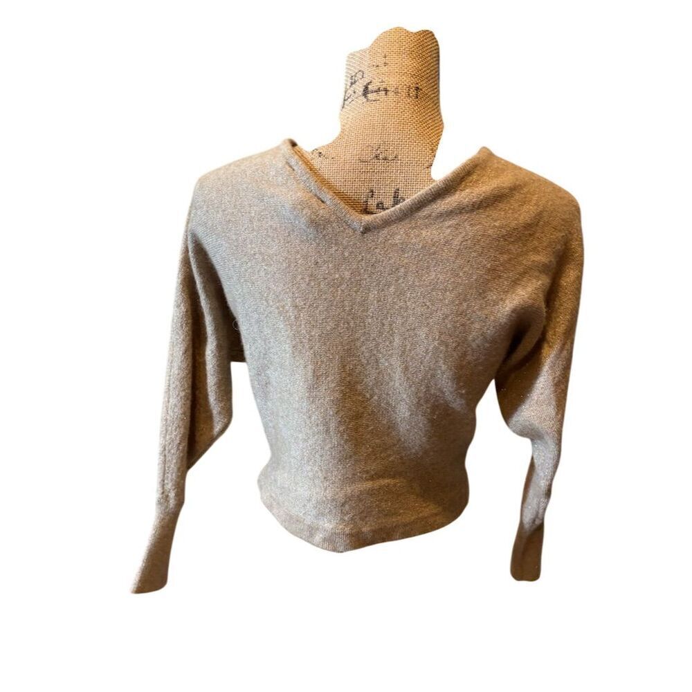 BCBG Maxazria Women's XS Gold V-Neck Pullover Sweater Shiny Flecks - Picture 4 of 9
